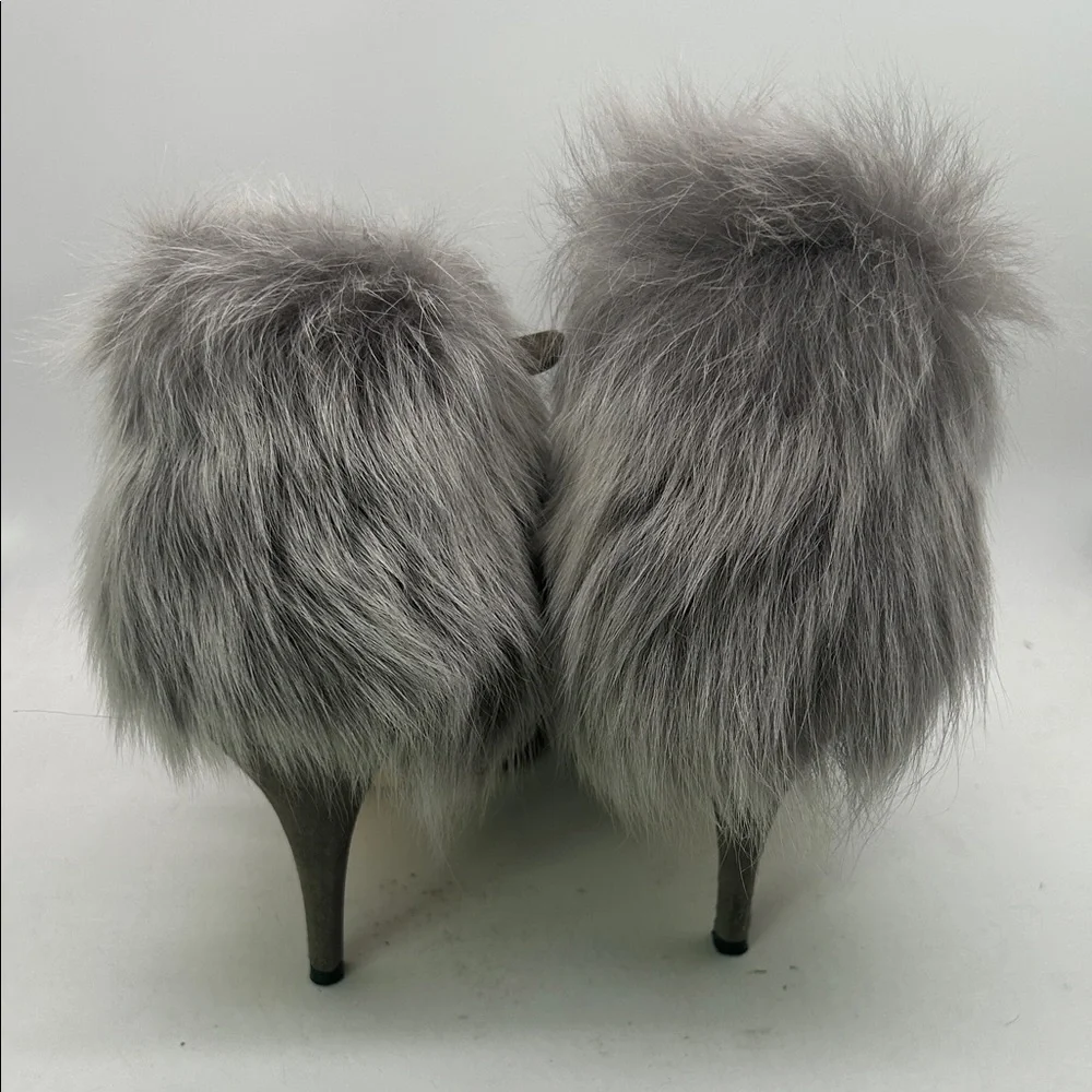 Bettye Muller Gray Fur-Trimmed Ankle Booties Boots Shoes **Size 35.5/US 5.5**🌸🌸 - Picture 5 of 8